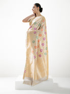 Beige Meenakari Brocade Handloom Banarasi Saree - Sacred Weaves