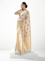 Beige Meenakari Brocade Handloom Banarasi Saree - Sacred Weaves