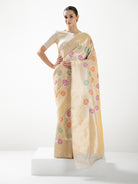 Beige Meenakari Brocade Handloom Banarasi Saree - Sacred Weaves