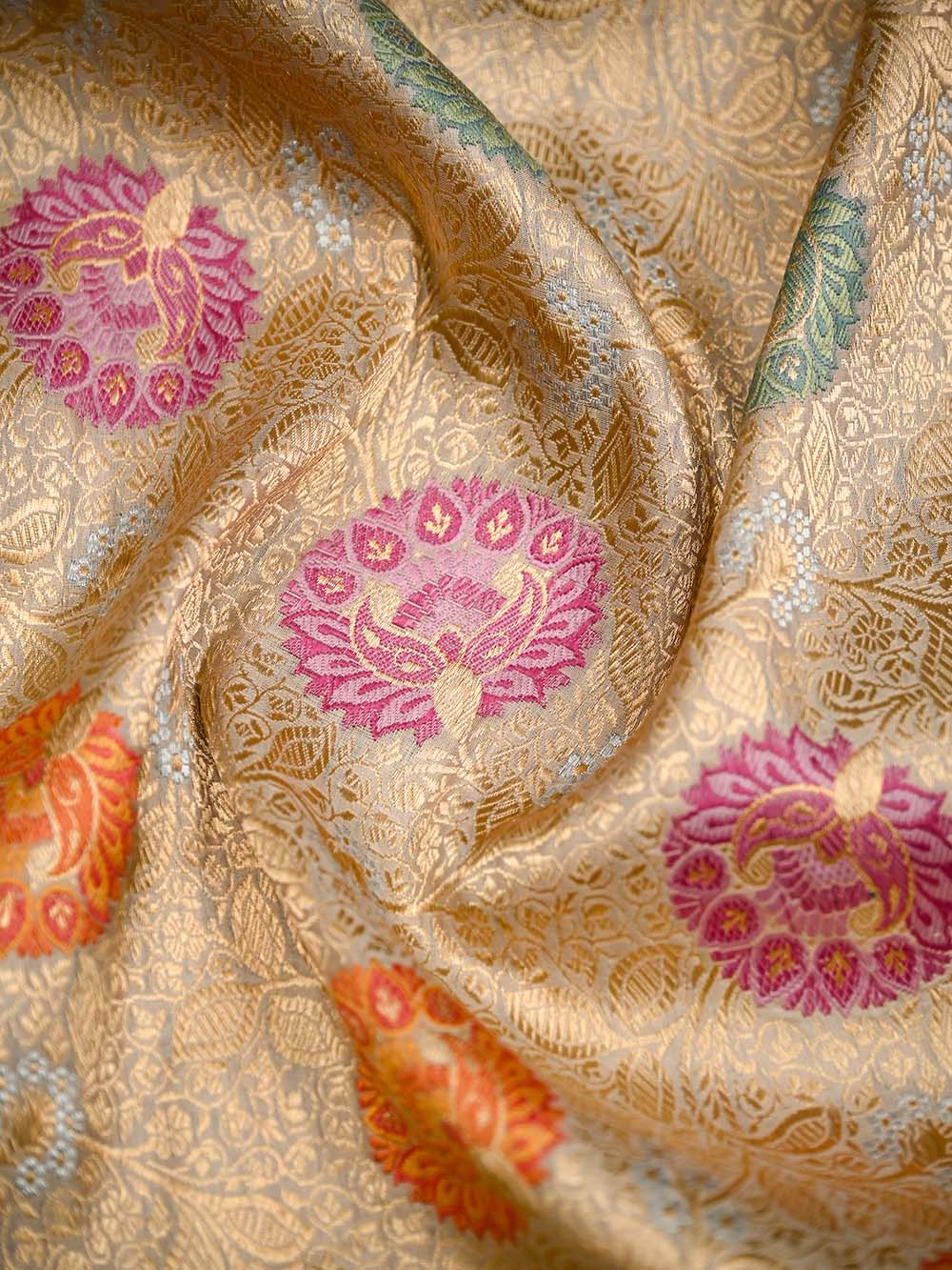 Beige Meenakari Brocade Handloom Banarasi Saree - Sacred Weaves