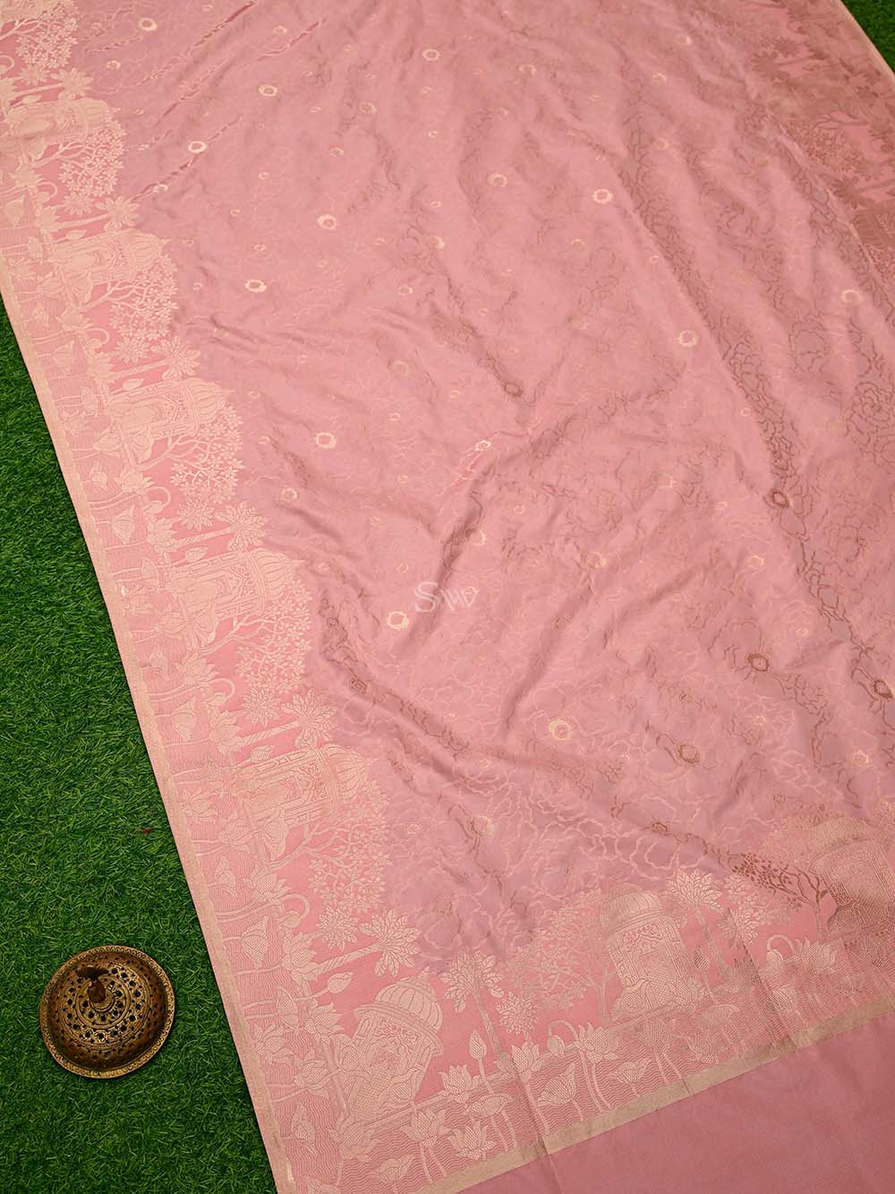 Pink Jaal Katan Silk Handloom Banarasi Saree