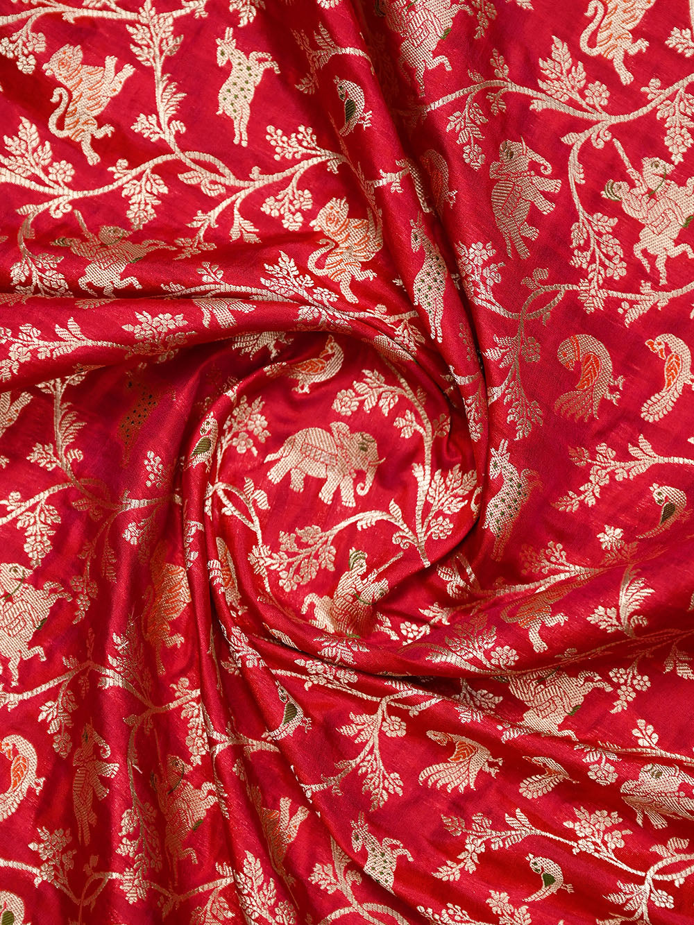Magenta Red Shikargah Katan Silk Handloom Banarasi Saree