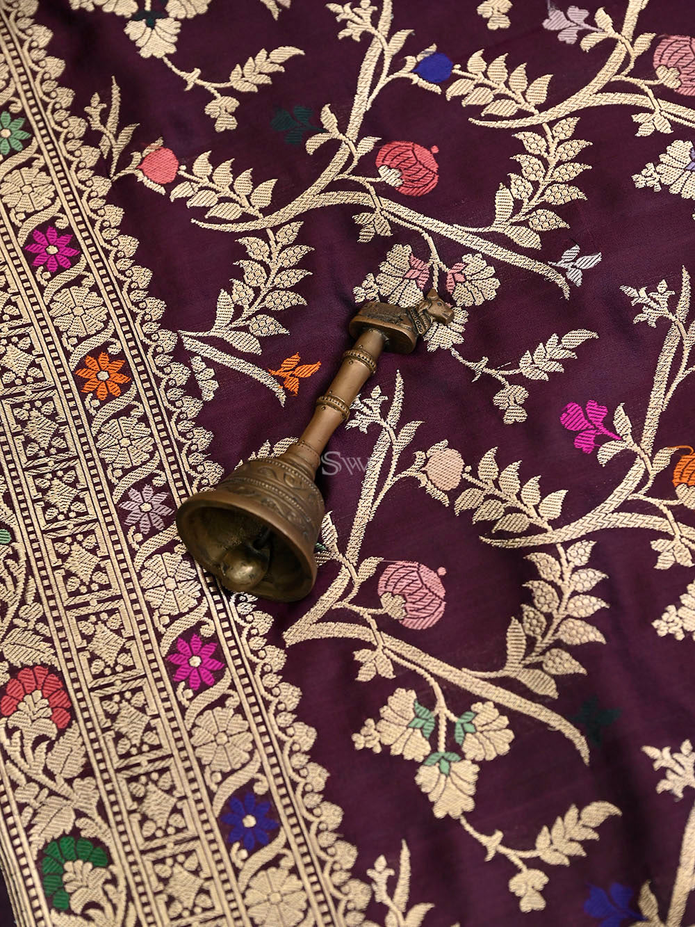 Wine Meenakari Katan Silk Handloom Banarasi Saree - Sacred Weaves