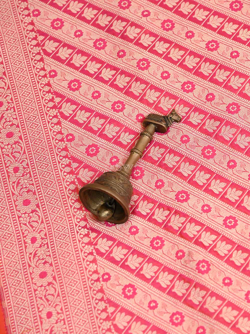 Orange Pink Brocade Katan Silk Handloom Banarasi Saree - Sacred Weaves