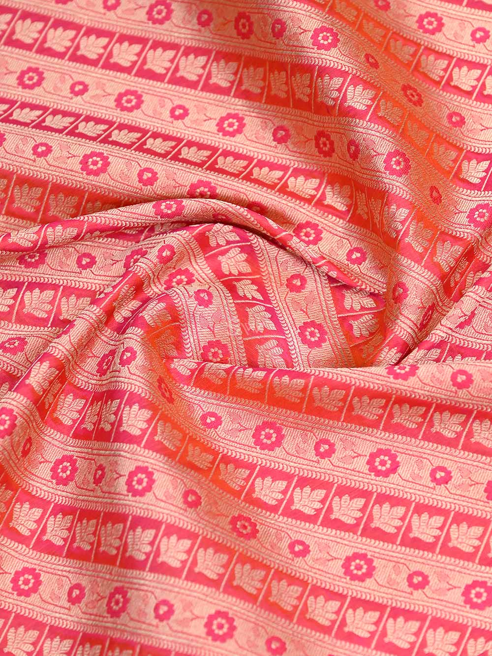 Orange Pink Brocade Katan Silk Handloom Banarasi Saree - Sacred Weaves