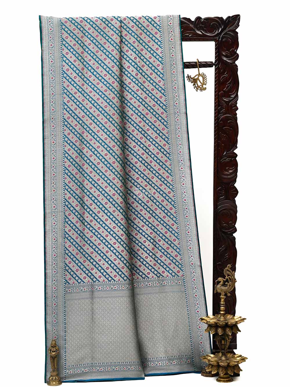 Peacock Blue Brocade Katan Silk Handloom Banarasi Saree - Sacred Weaves