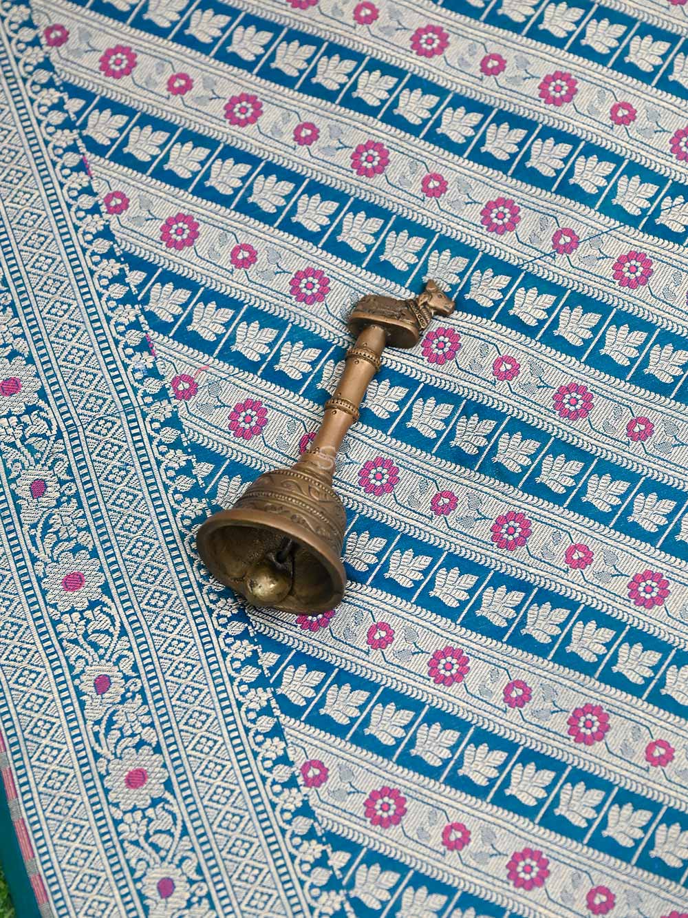 Peacock Blue Brocade Katan Silk Handloom Banarasi Saree - Sacred Weaves