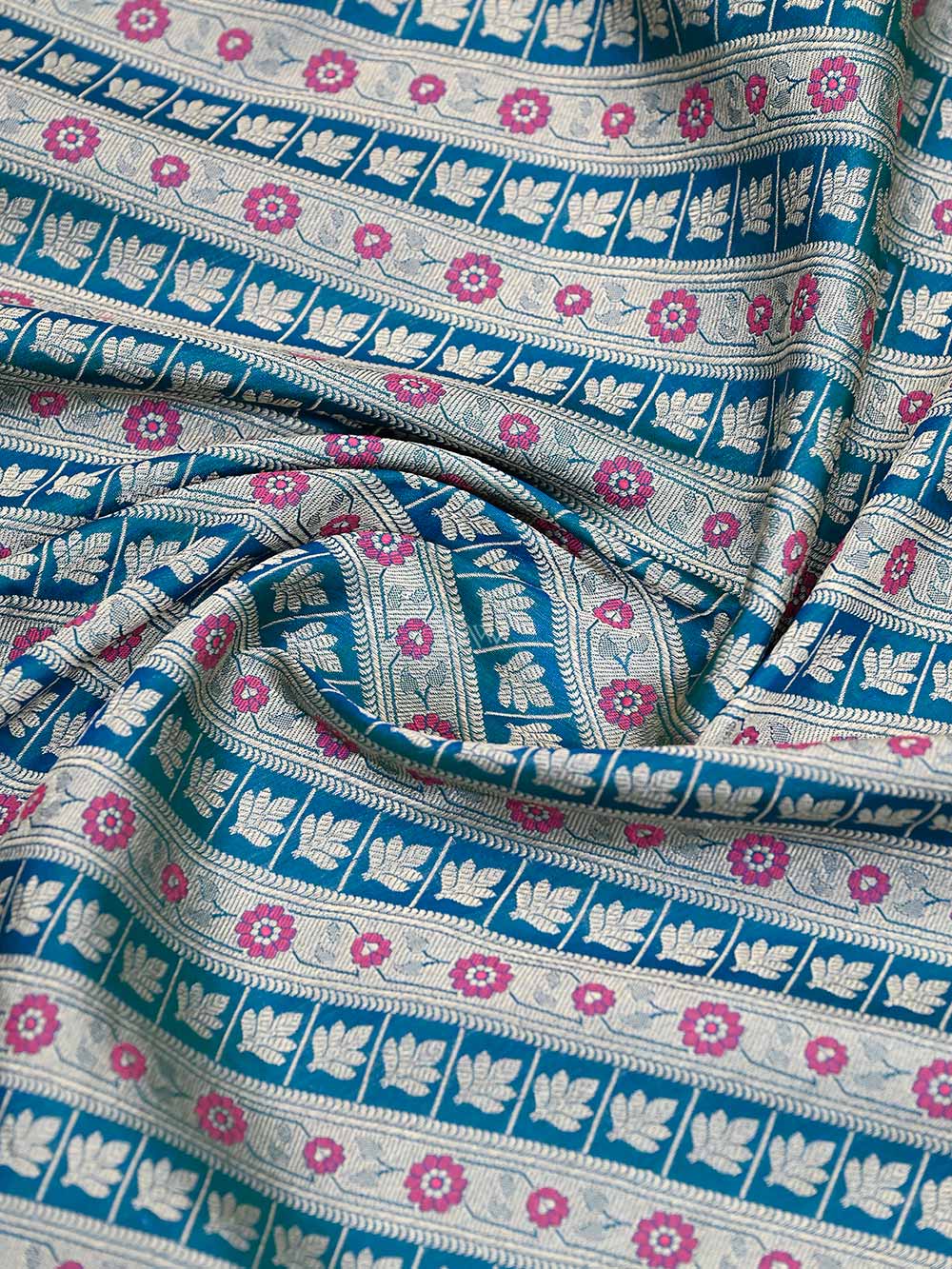 Peacock Blue Brocade Katan Silk Handloom Banarasi Saree - Sacred Weaves