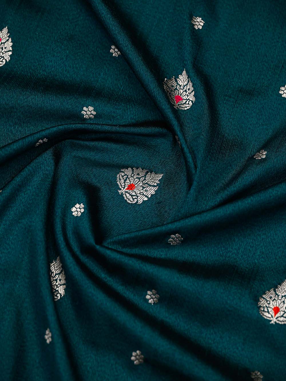 Teal Green Booti Tussar Silk Handloom Banarasi Saree