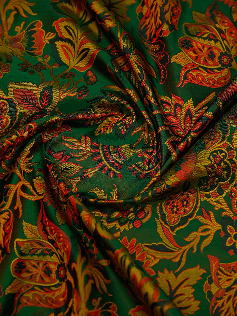 Bottle Green Tanchoi Satin Silk Handloom Banarasi Saree