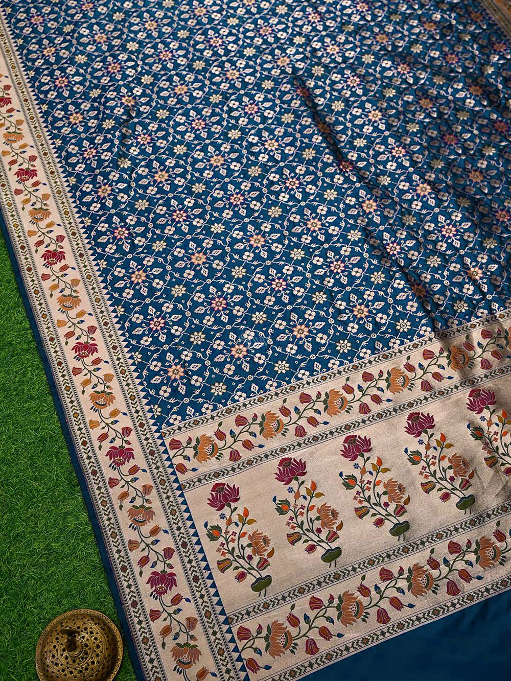 Midnight Blue Paithani Meenakari Katan Silk Handloom Banarasi Saree