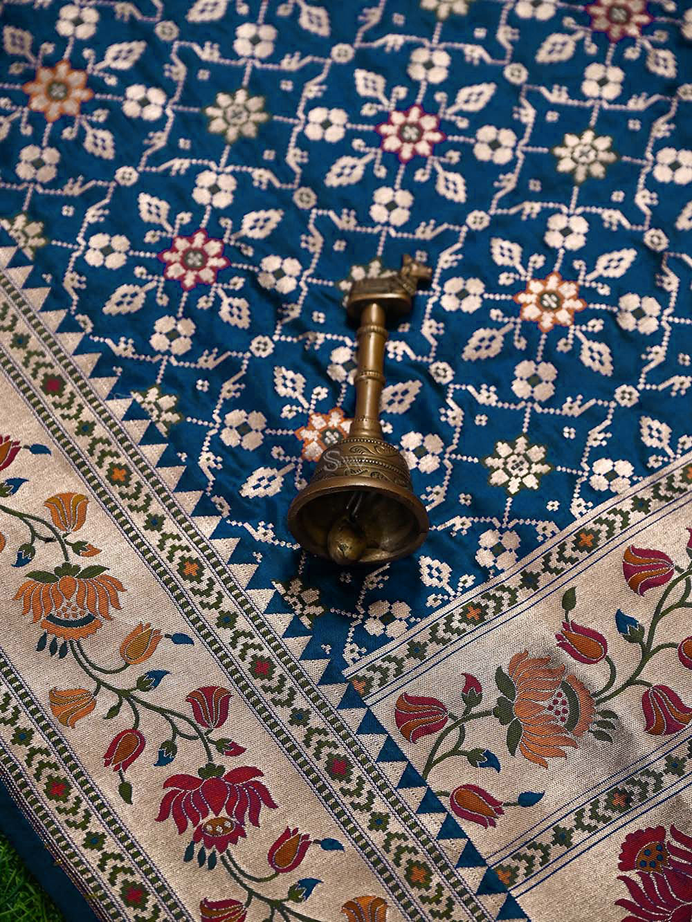 Midnight Blue Paithani Meenakari Katan Silk Handloom Banarasi Saree