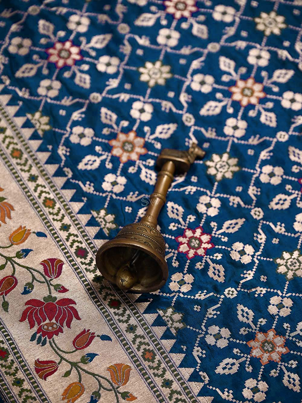 Midnight Blue Paithani Meenakari Katan Silk Handloom Banarasi Saree