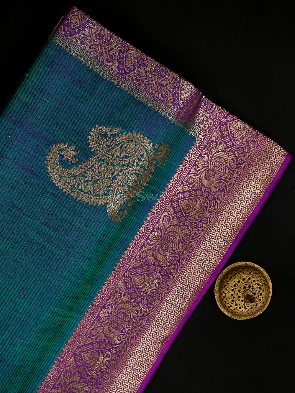 Blue Green Konia Dupion Silk Handloom Banarasi Saree