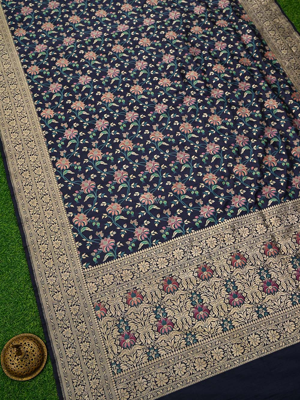 Navy Blue Meenakari Katan Silk Handloom Banarasi Saree