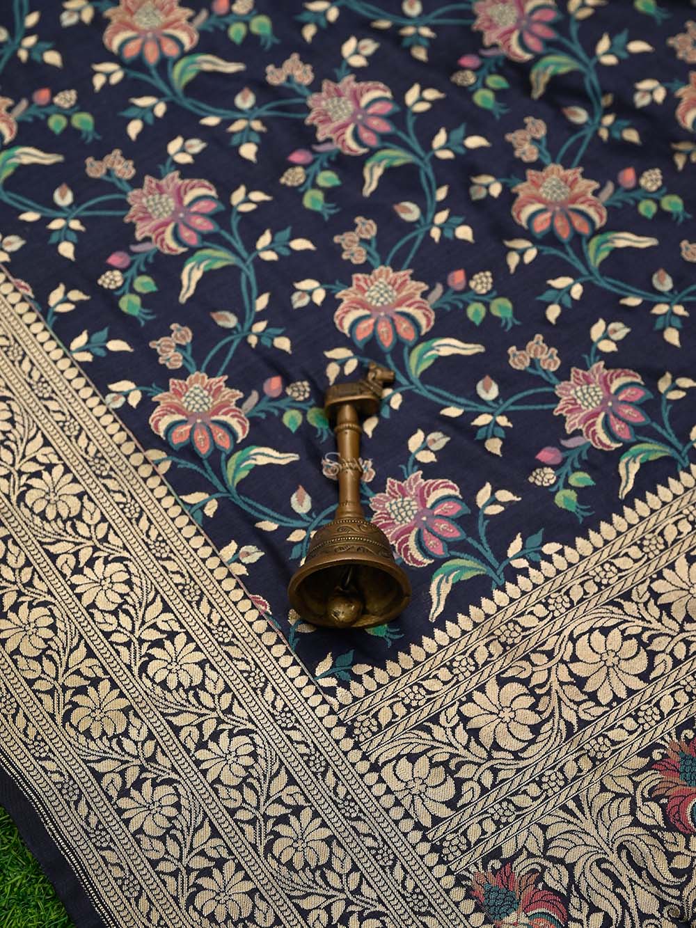 Navy Blue Meenakari Katan Silk Handloom Banarasi Saree