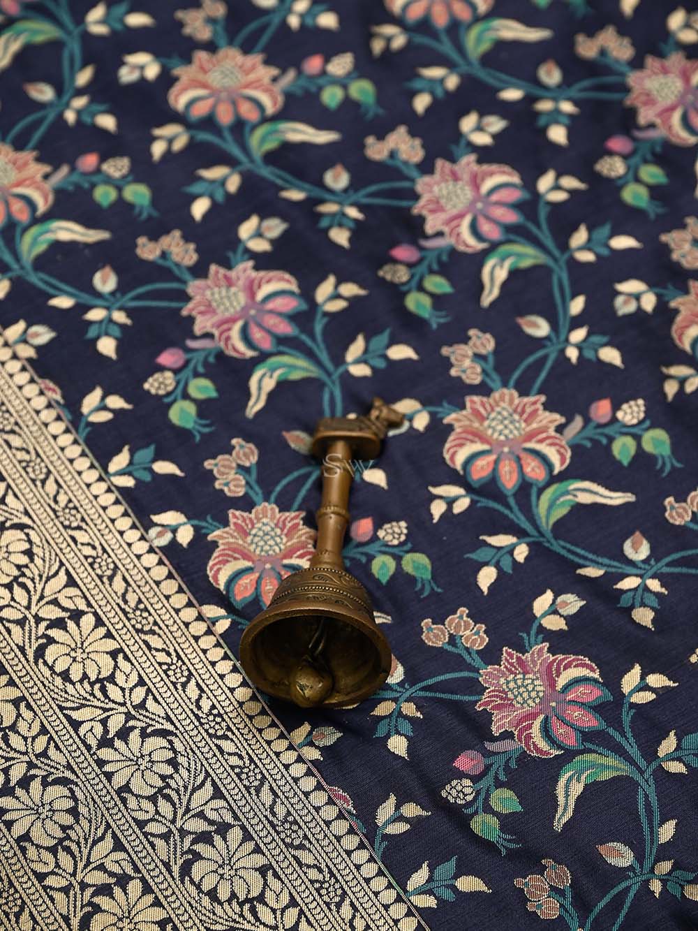 Navy Blue Meenakari Katan Silk Handloom Banarasi Saree