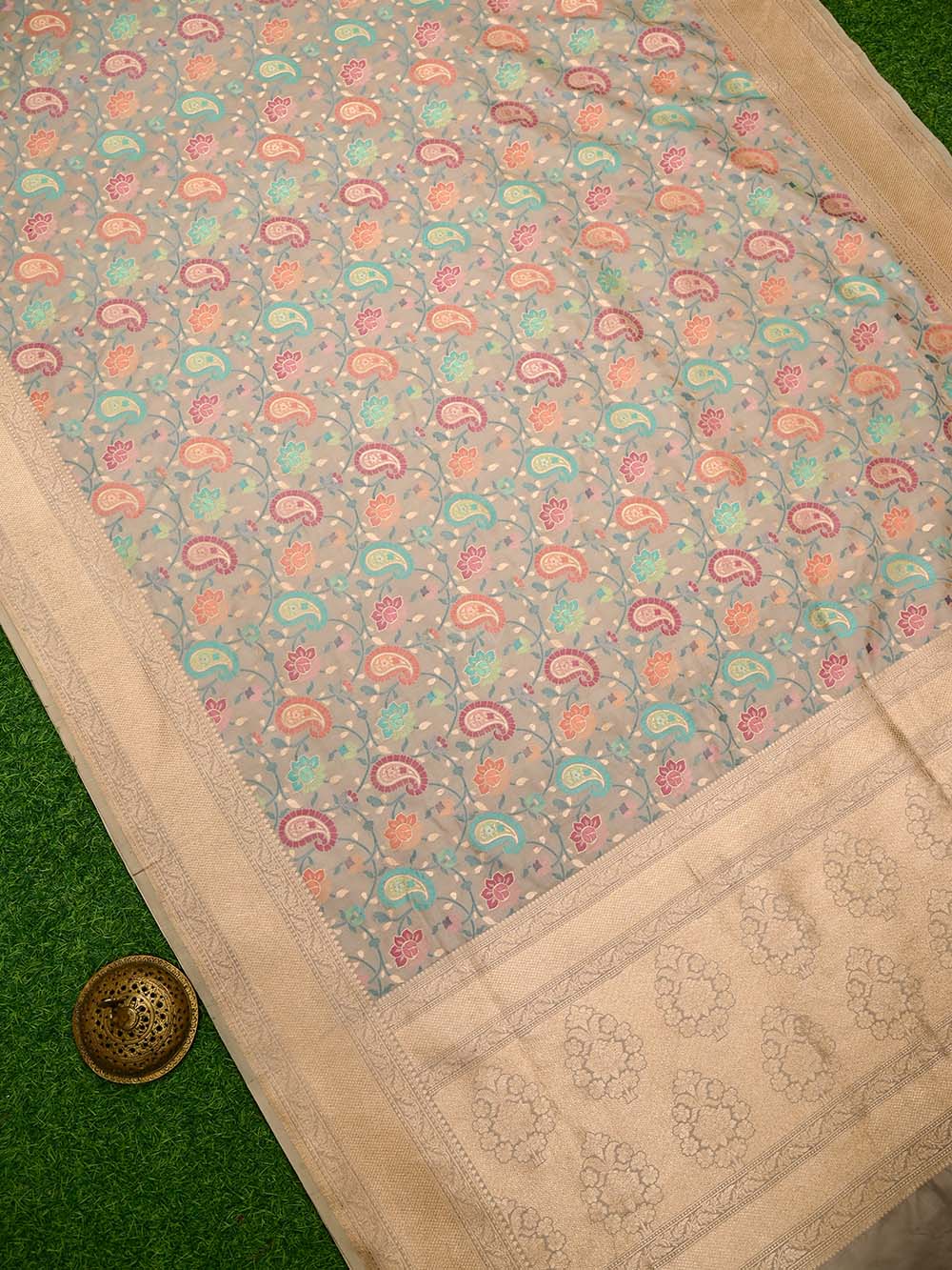 Beige Meenakari Katan Silk Handloom Banarasi Saree - Sacred Weaves