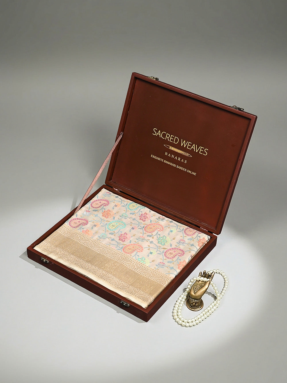 Beige Meenakari Katan Silk Handloom Banarasi Saree - Sacred Weaves