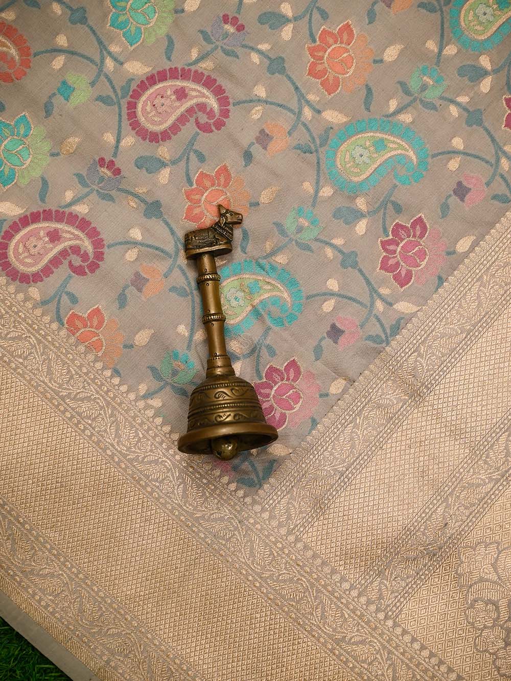 Beige Meenakari Katan Silk Handloom Banarasi Saree - Sacred Weaves