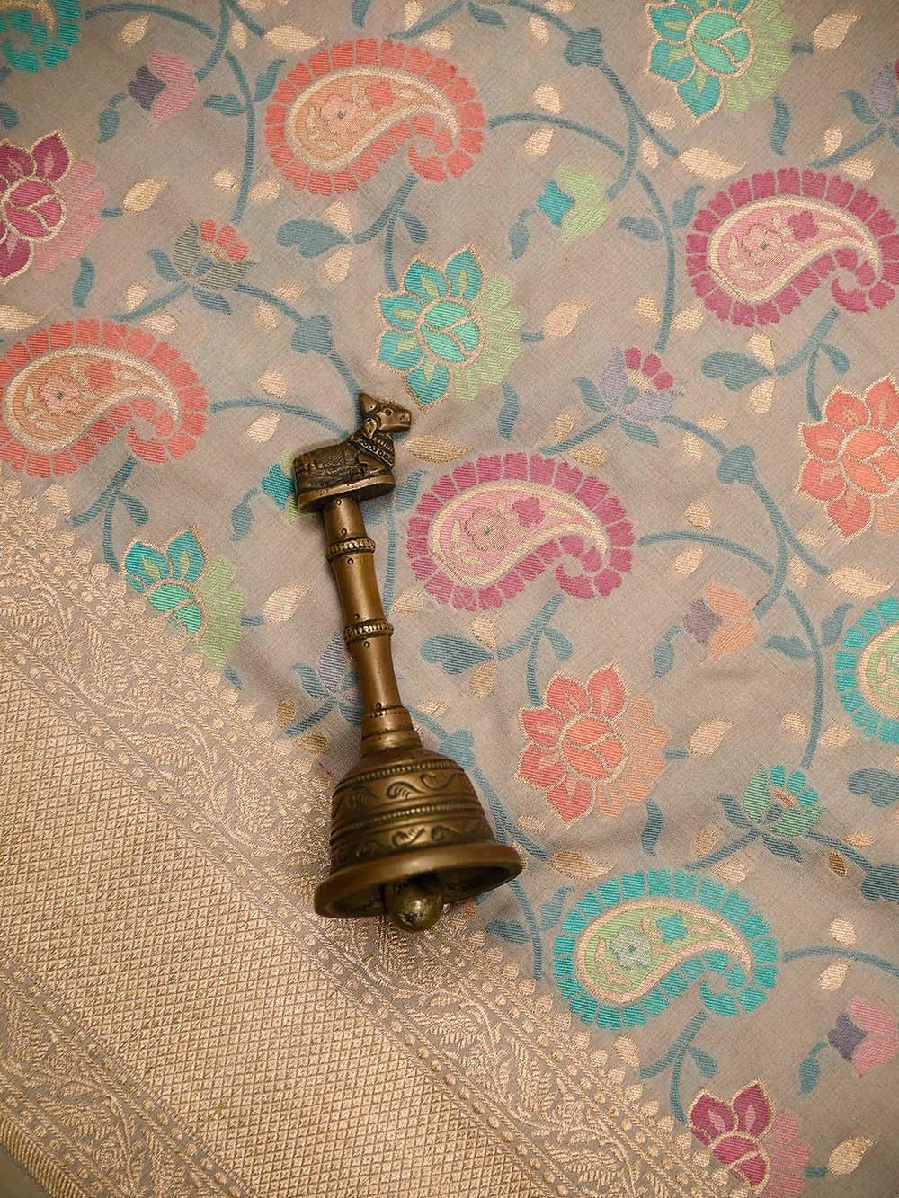 Beige Meenakari Katan Silk Handloom Banarasi Saree - Sacred Weaves