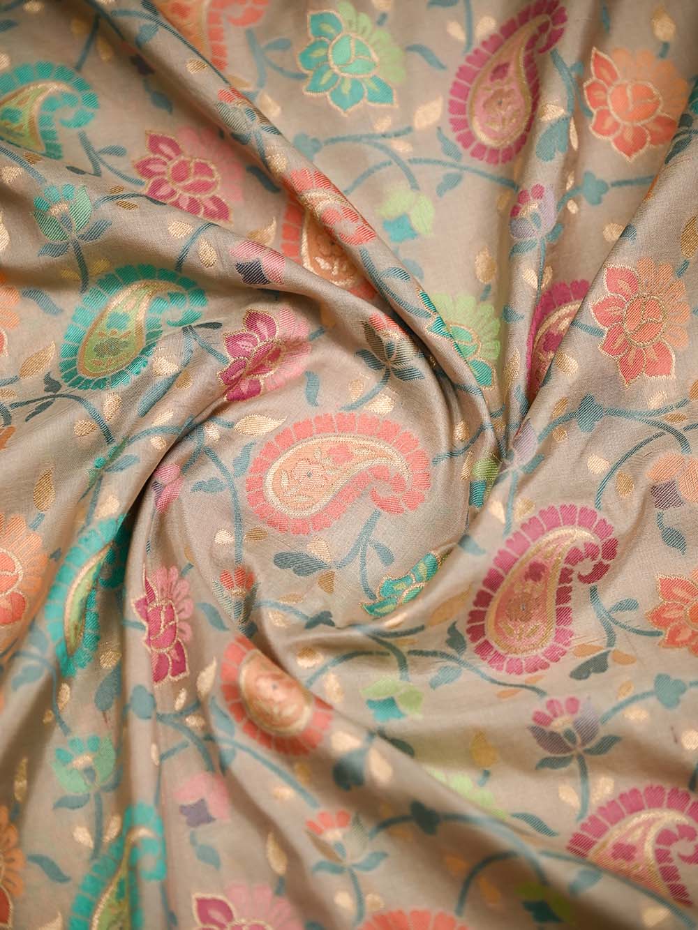 Beige Meenakari Katan Silk Handloom Banarasi Saree - Sacred Weaves