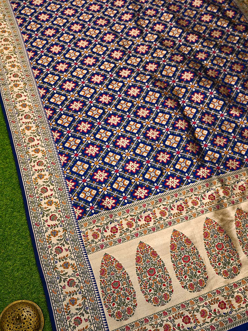 Blue Paithani Meenakari Katan Silk Handloom Banarasi Saree - Sacred Weaves