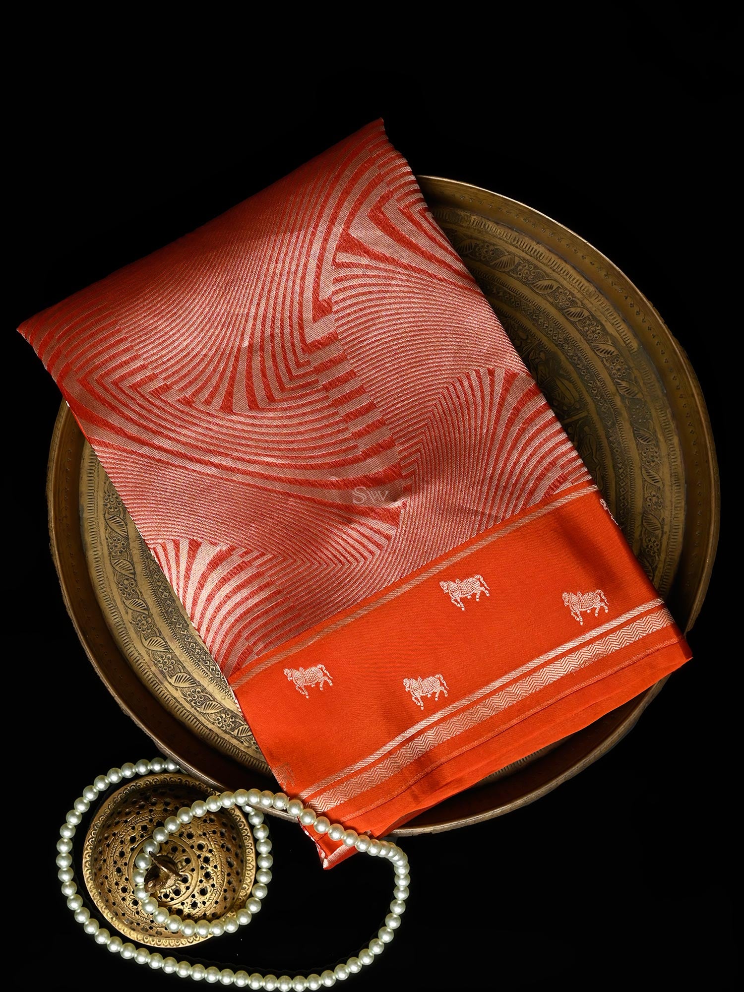 Orange Silk Brocade Handloom Banarasi Saree - Sacred Weaves