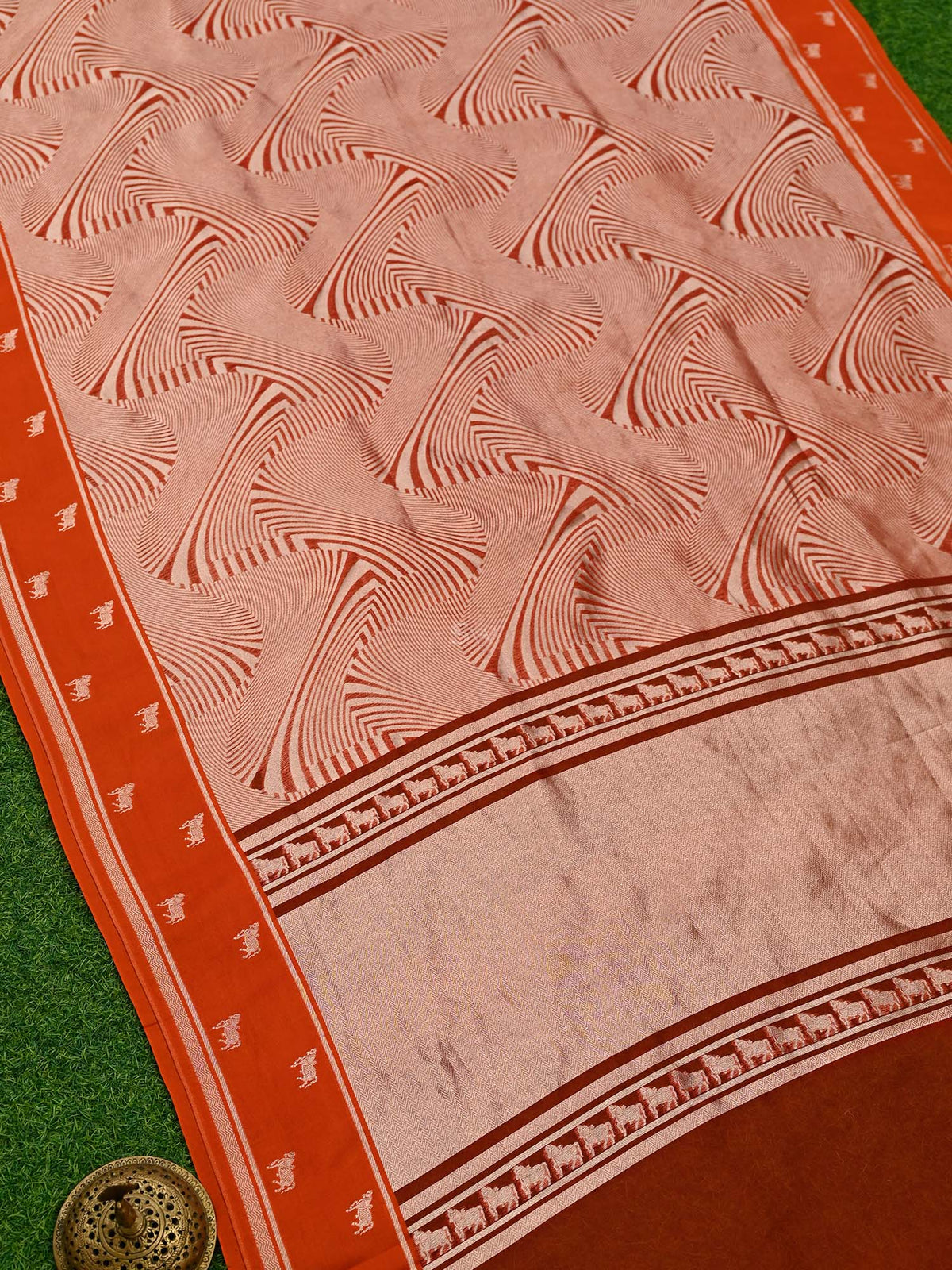 Orange Silk Brocade Handloom Banarasi Saree - Sacred Weaves