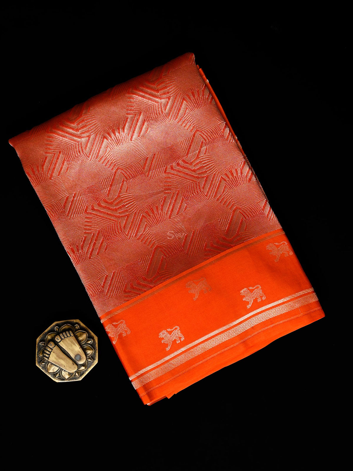 Orange Silk Brocade Handloom Banarasi Saree - Sacred Weaves