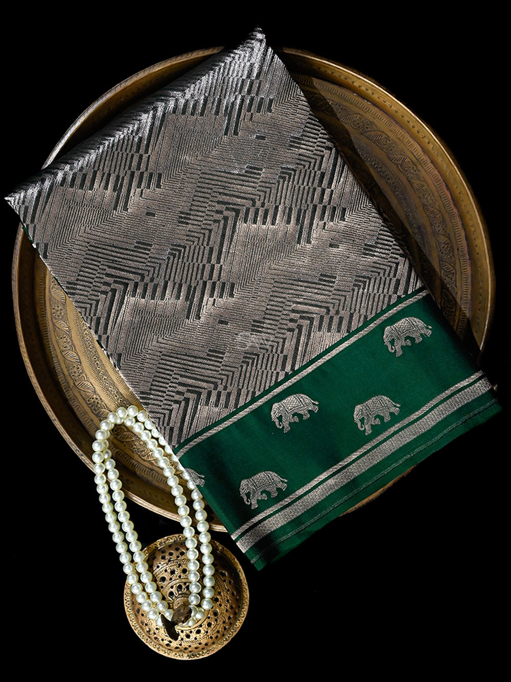 Bottle Green Silk Brocade Handloom Banarasi Saree