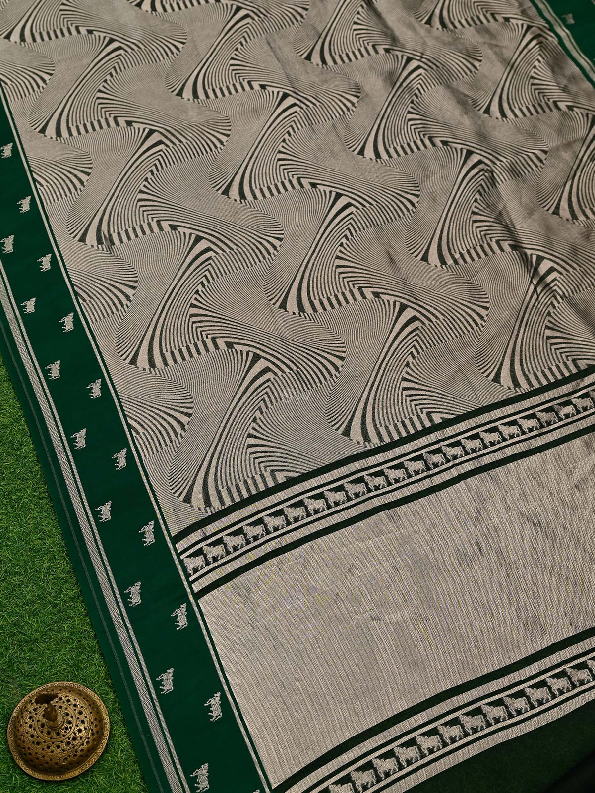 Bottle Green Silk Brocade Handloom Banarasi Saree - Sacred Weaves