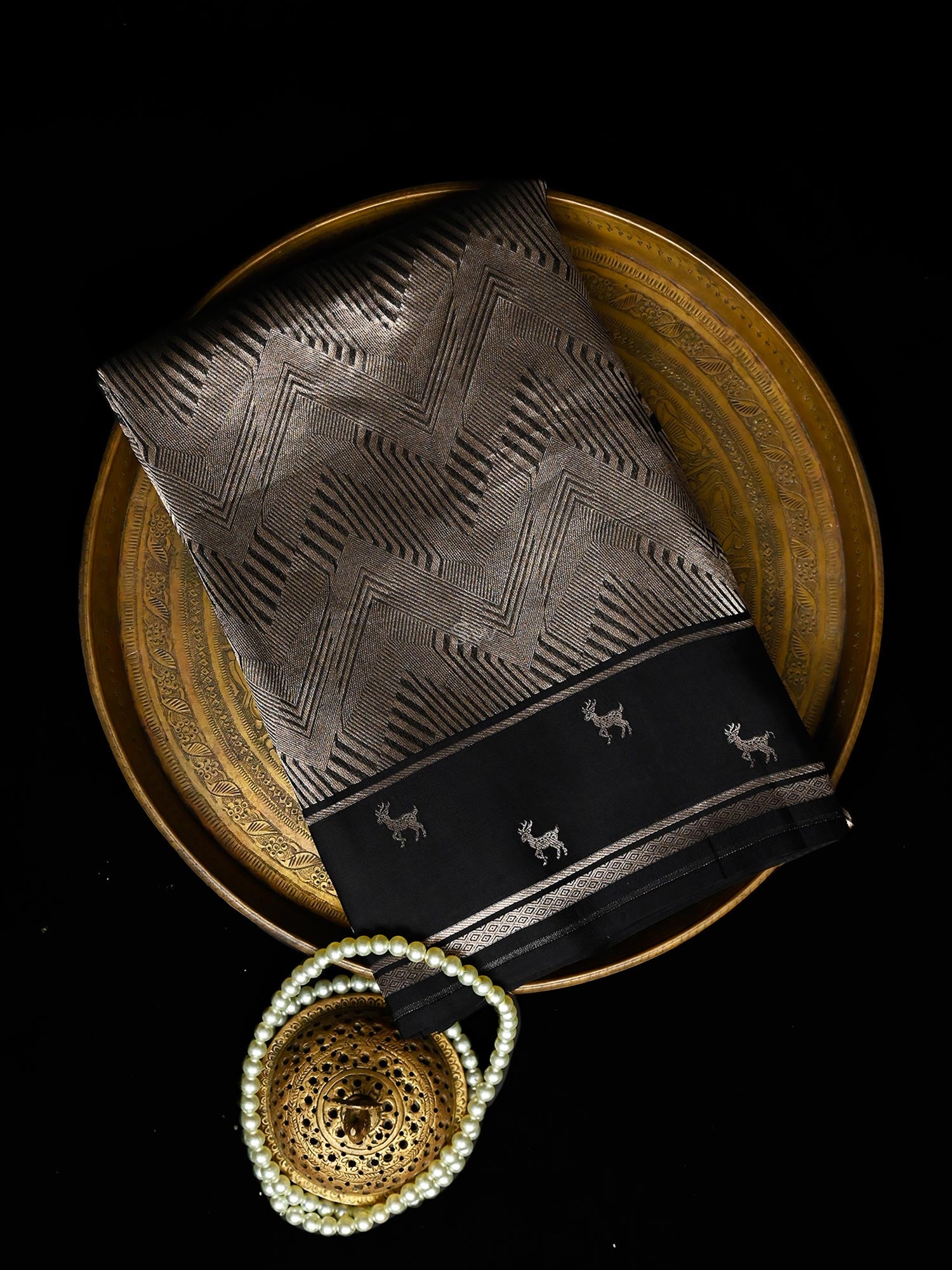 Black Silk Brocade Handloom Banarasi Saree - Sacred Weaves