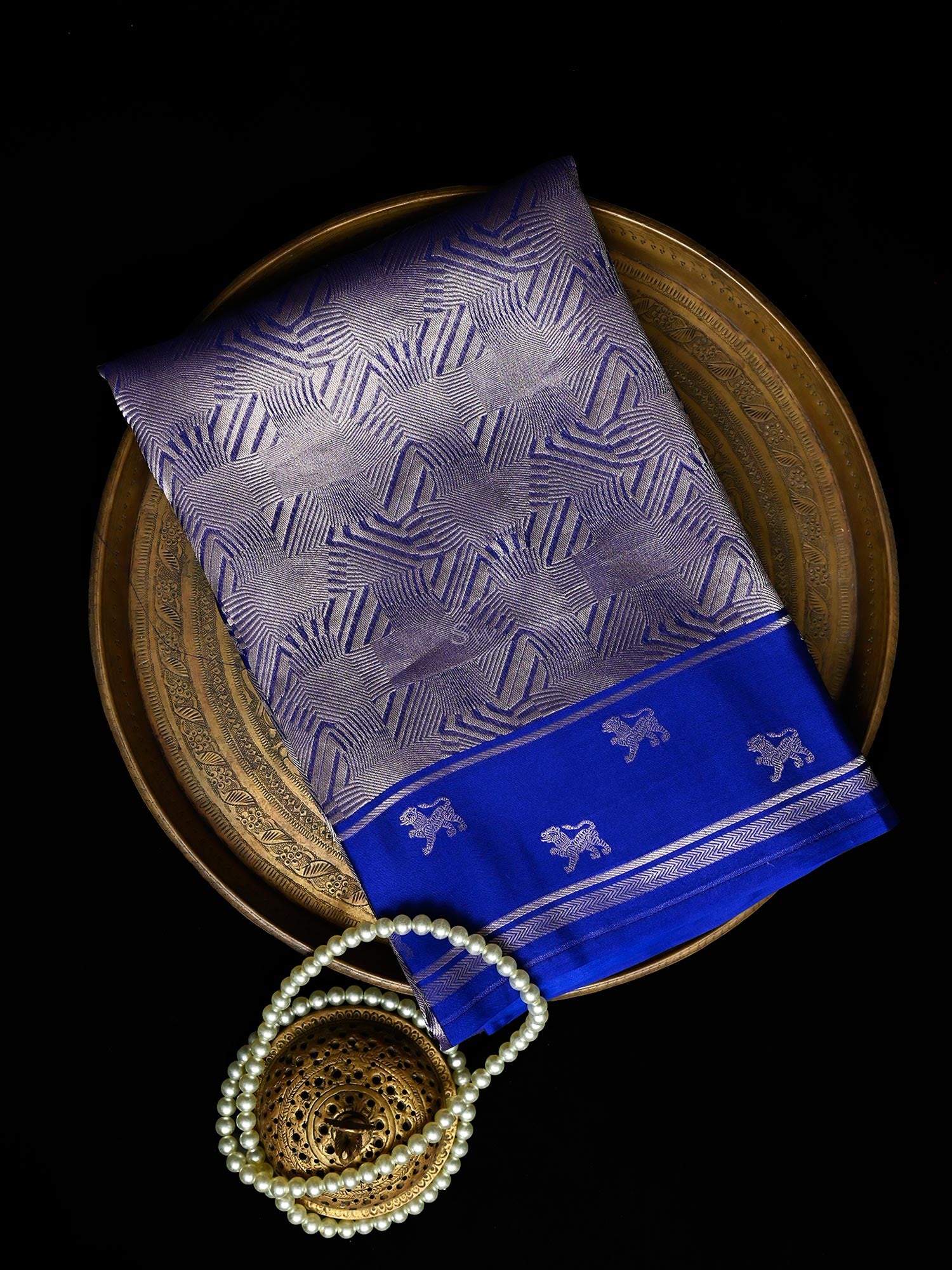 Royal Blue Silk Brocade Handloom Banarasi Saree - Sacred Weaves