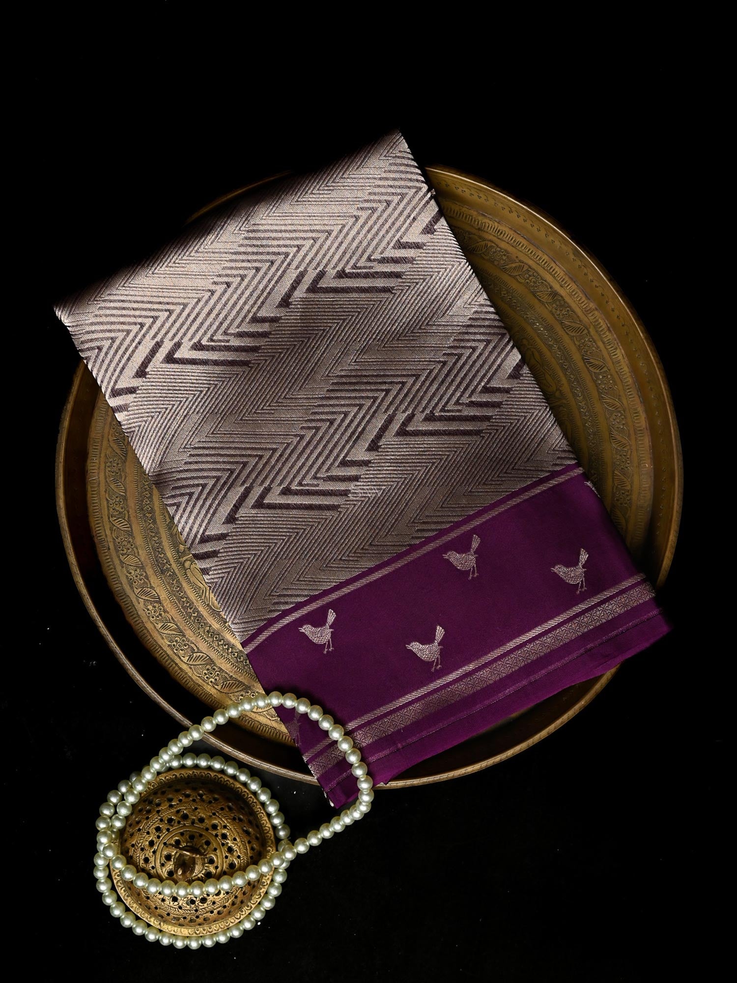 Purple Silk Brocade Handloom Banarasi Saree - Sacred Weaves