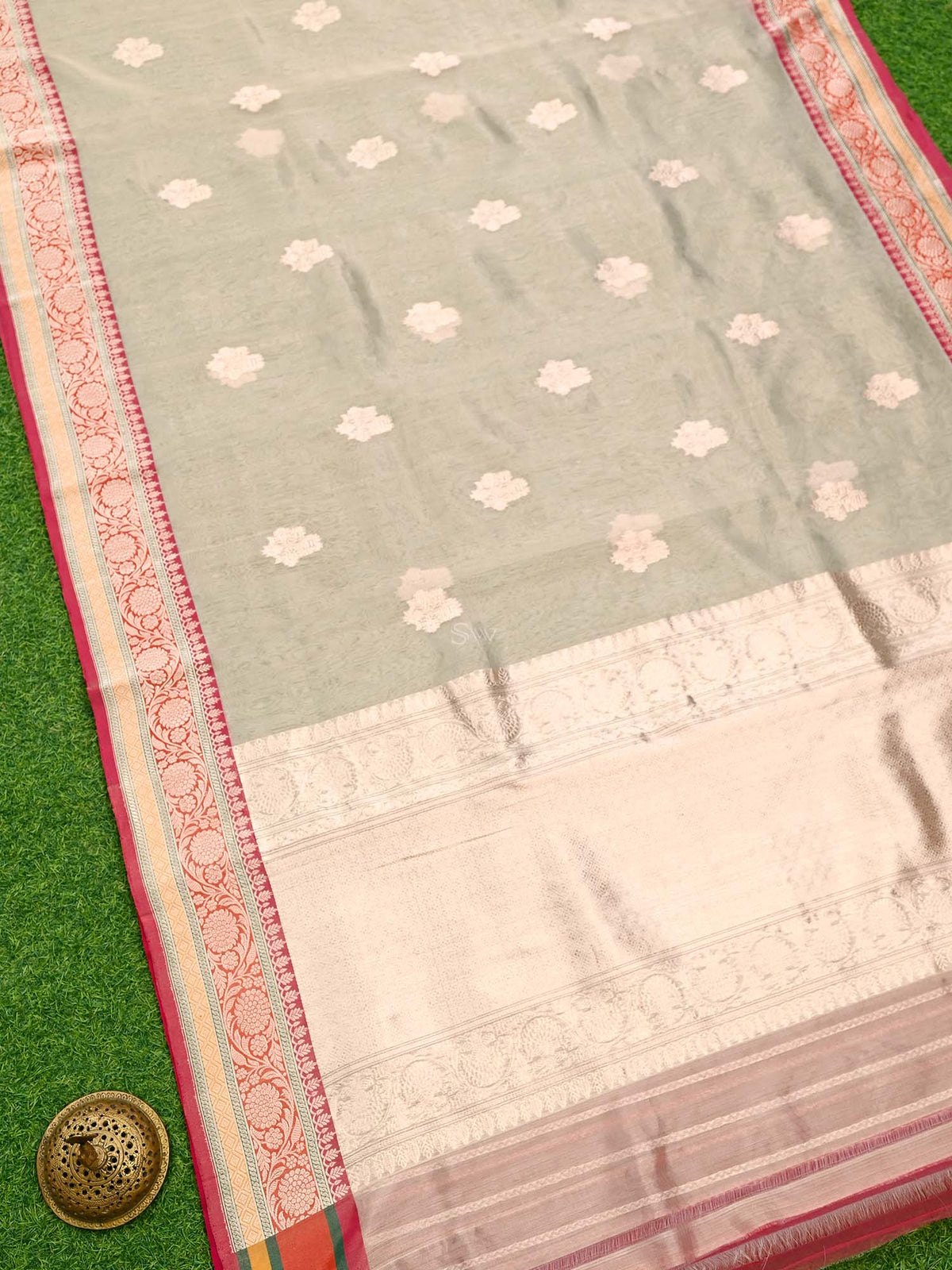 Beige Boota Organza Tissue Silk Handloom Banarasi Saree - Sacred Weaves