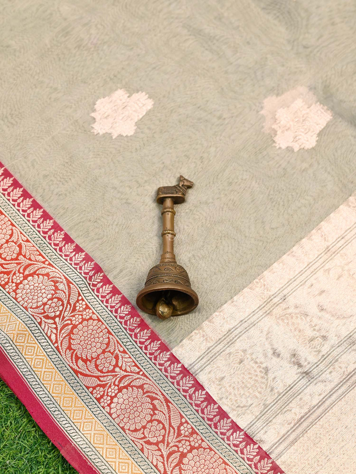 Beige Boota Organza Tissue Silk Handloom Banarasi Saree - Sacred Weaves