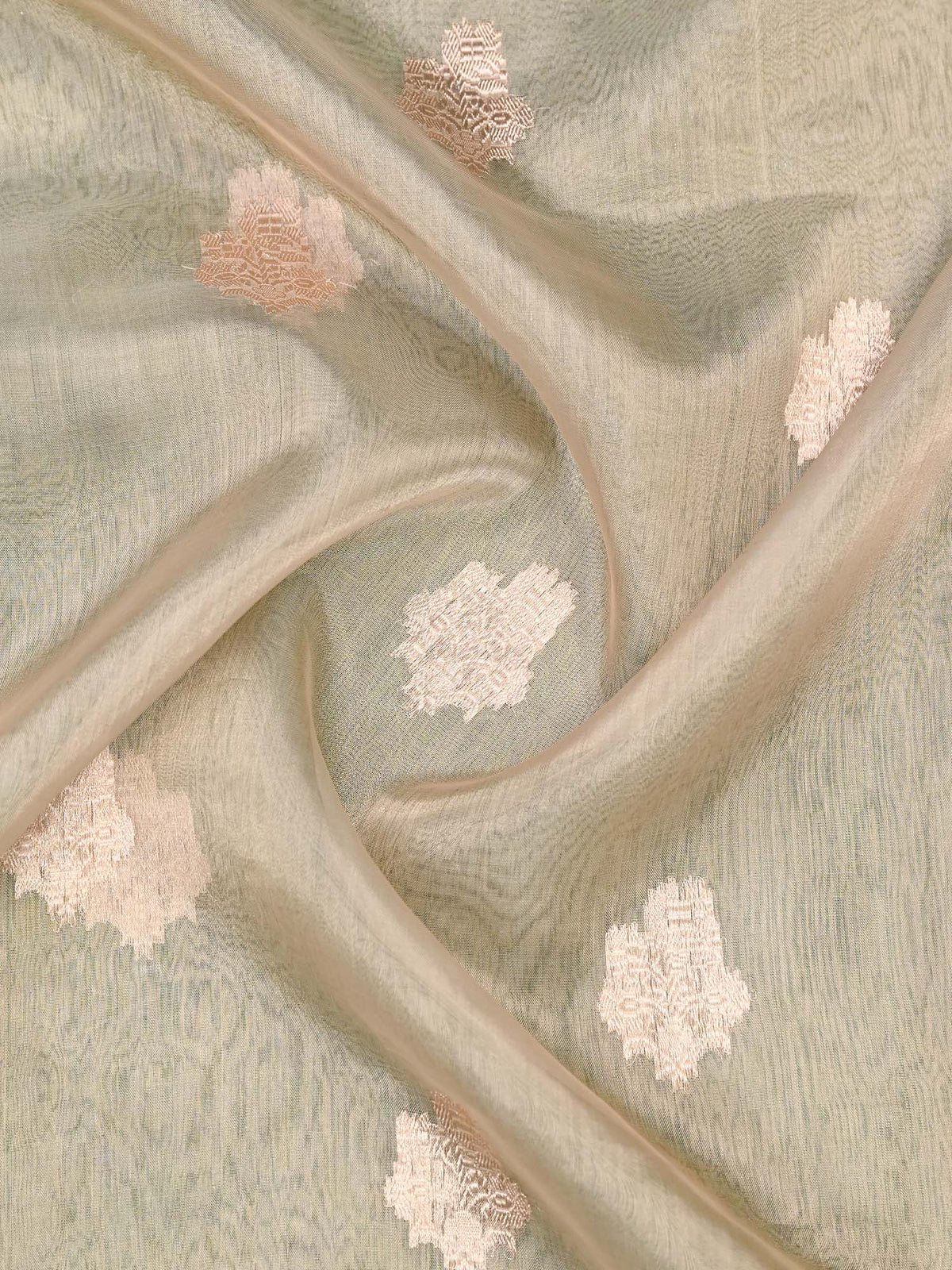 Beige Boota Organza Tissue Silk Handloom Banarasi Saree - Sacred Weaves