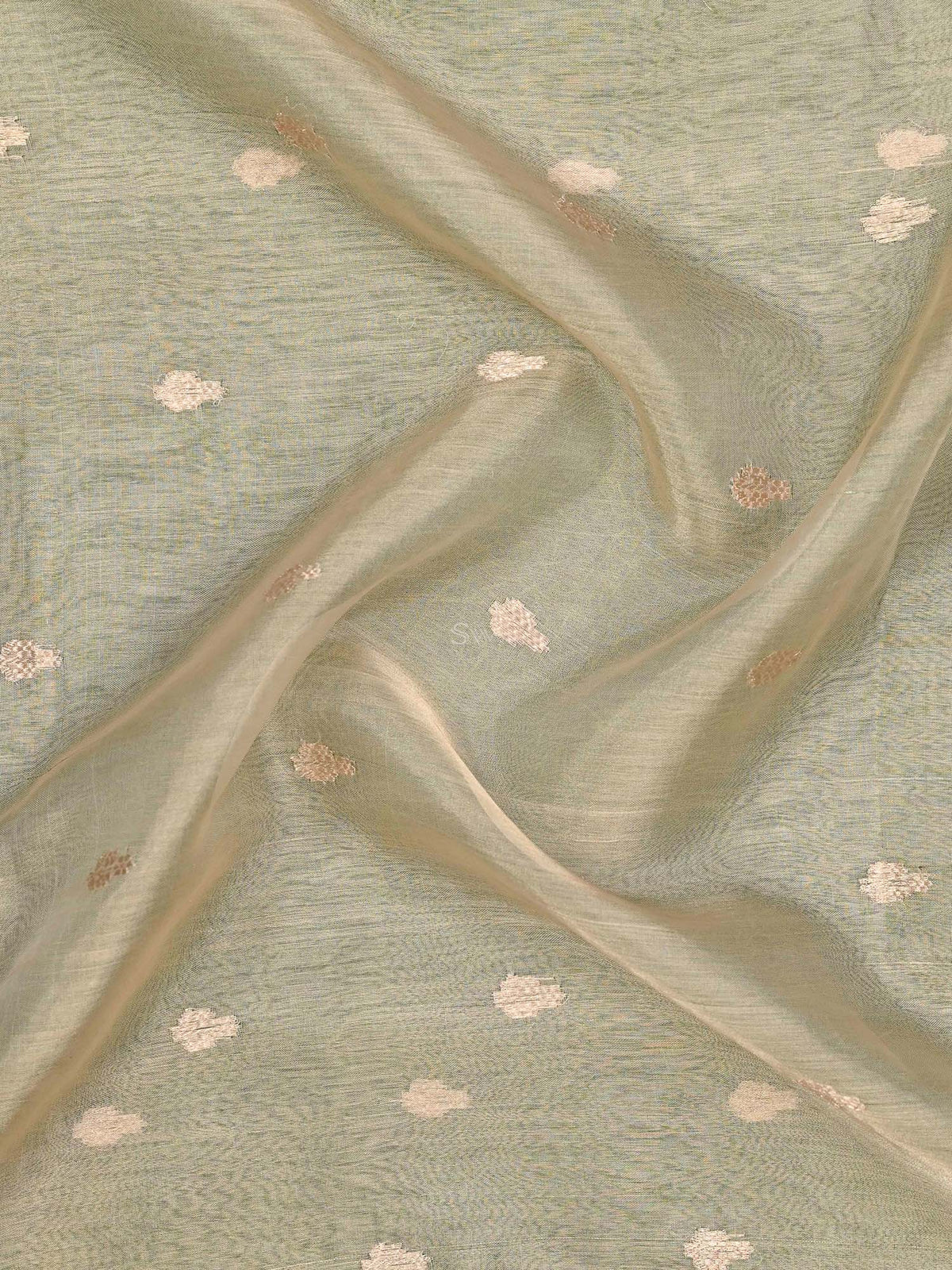 Beige Booti Organza Tissue Silk Handloom Banarasi Saree - Sacred Weaves