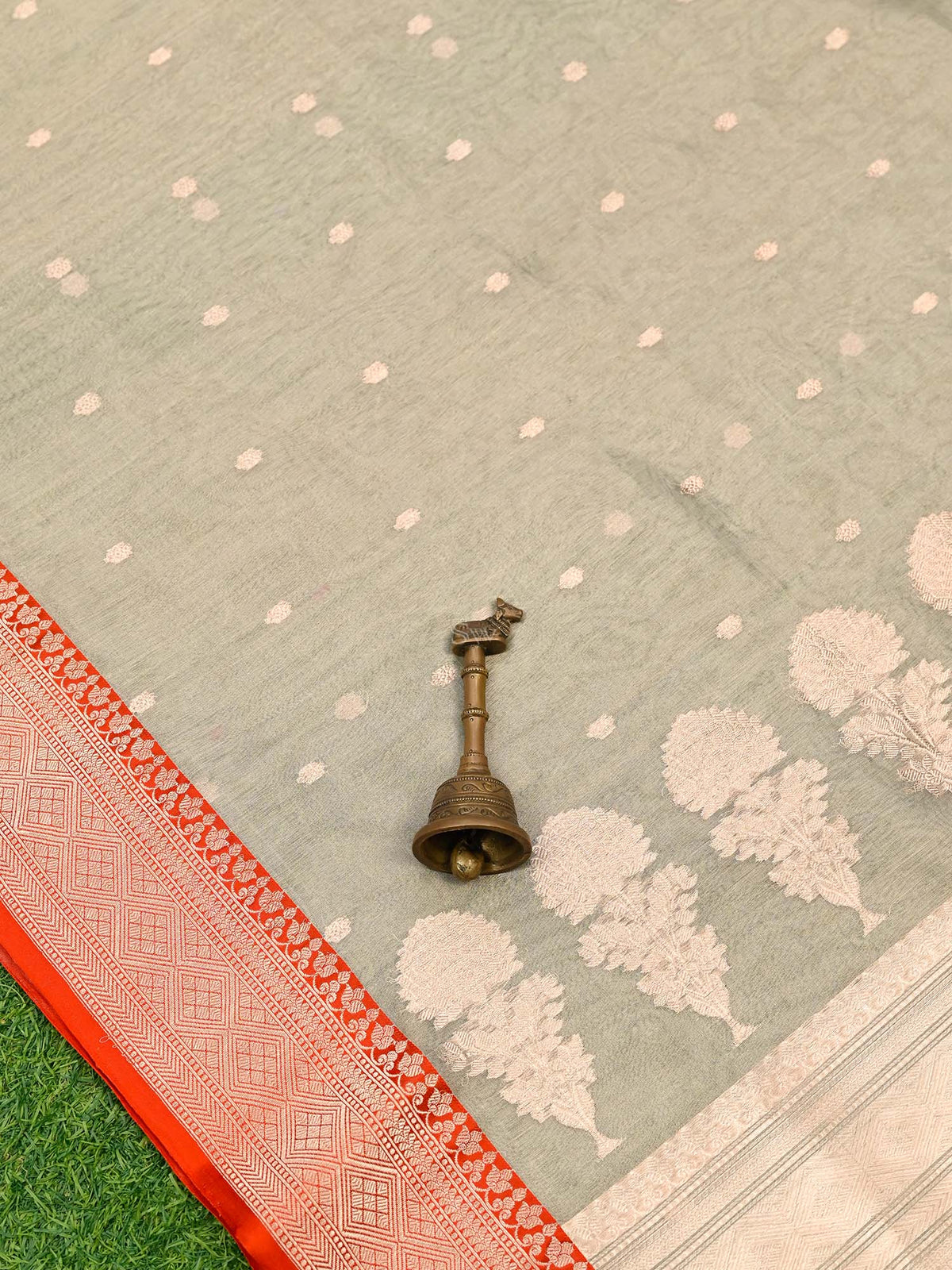 Beige Booti Organza Tissue Silk Handloom Banarasi Saree - Sacred Weaves