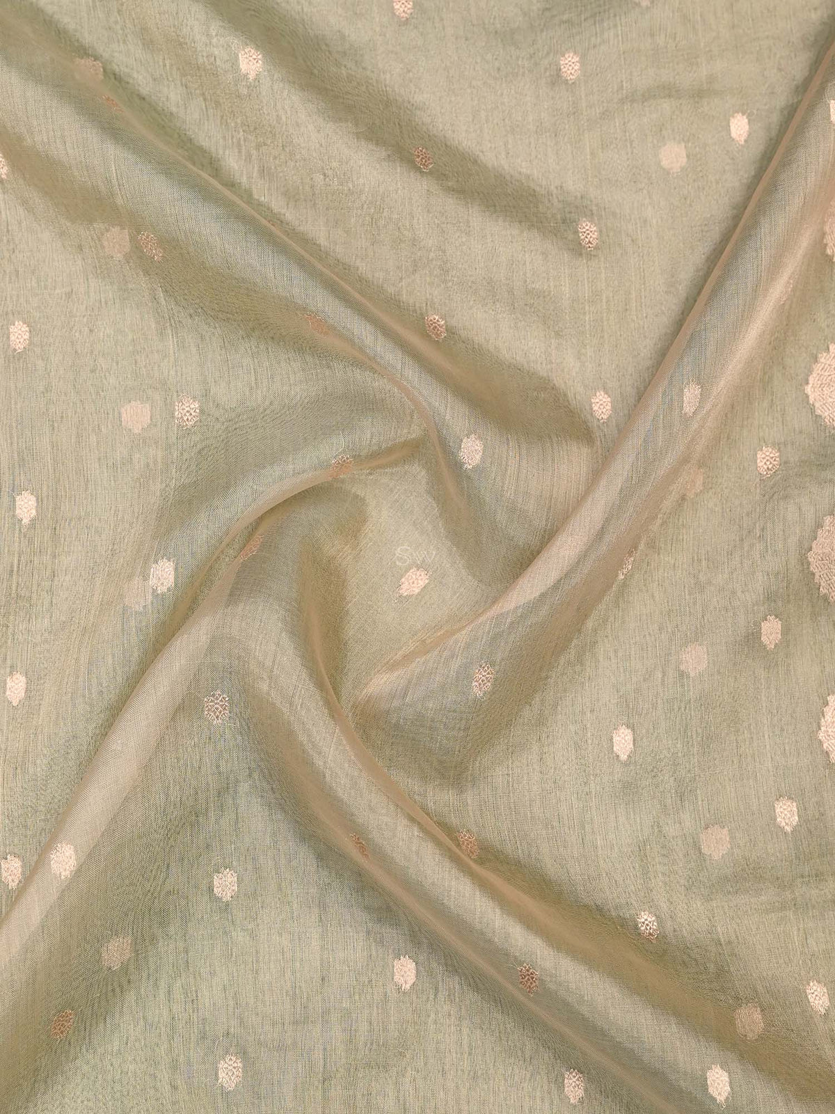 Beige Booti Organza Tissue Silk Handloom Banarasi Saree - Sacred Weaves