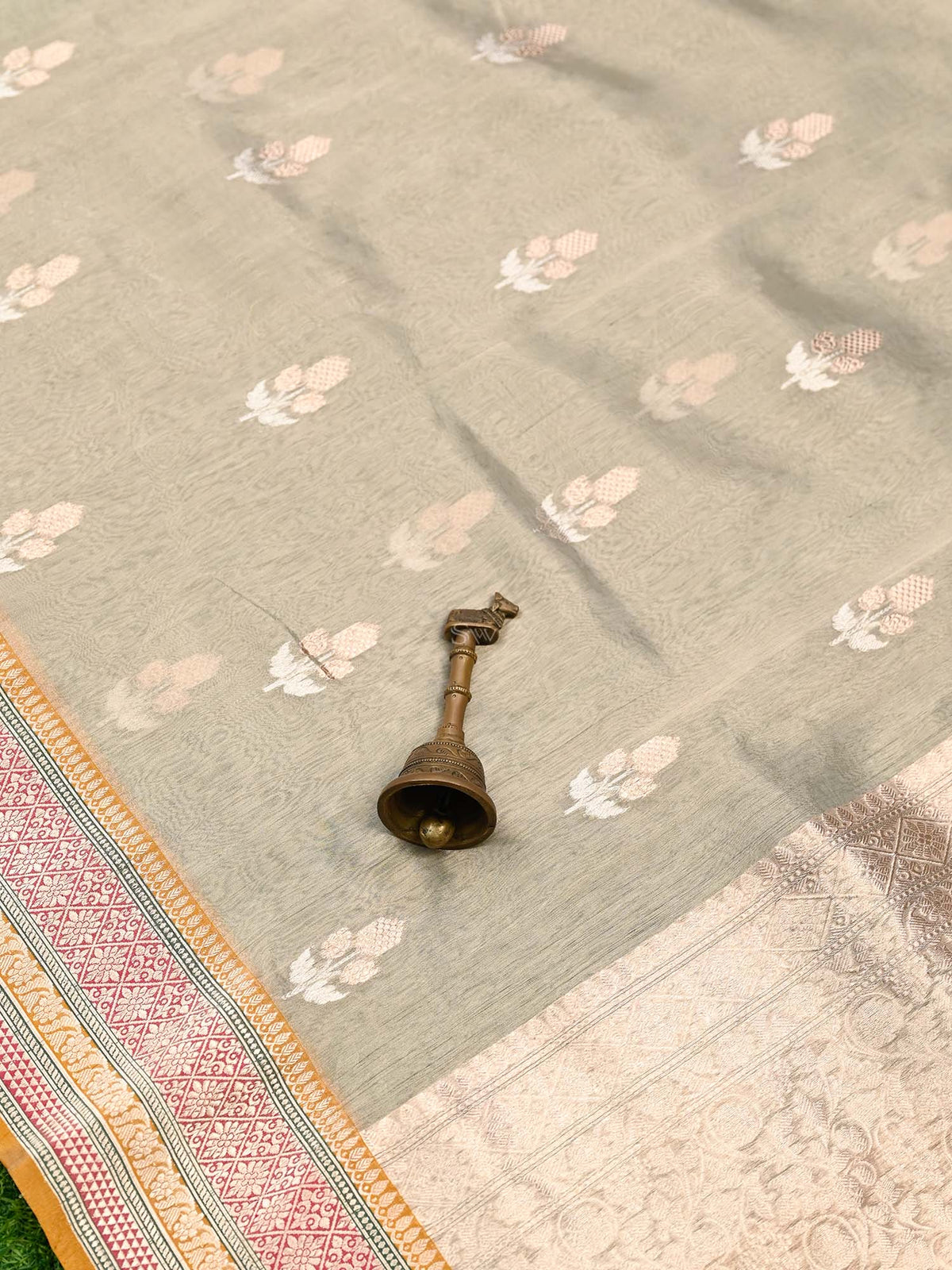 Beige Boota Organza Tissue Silk Handloom Banarasi Saree - Sacred Weaves
