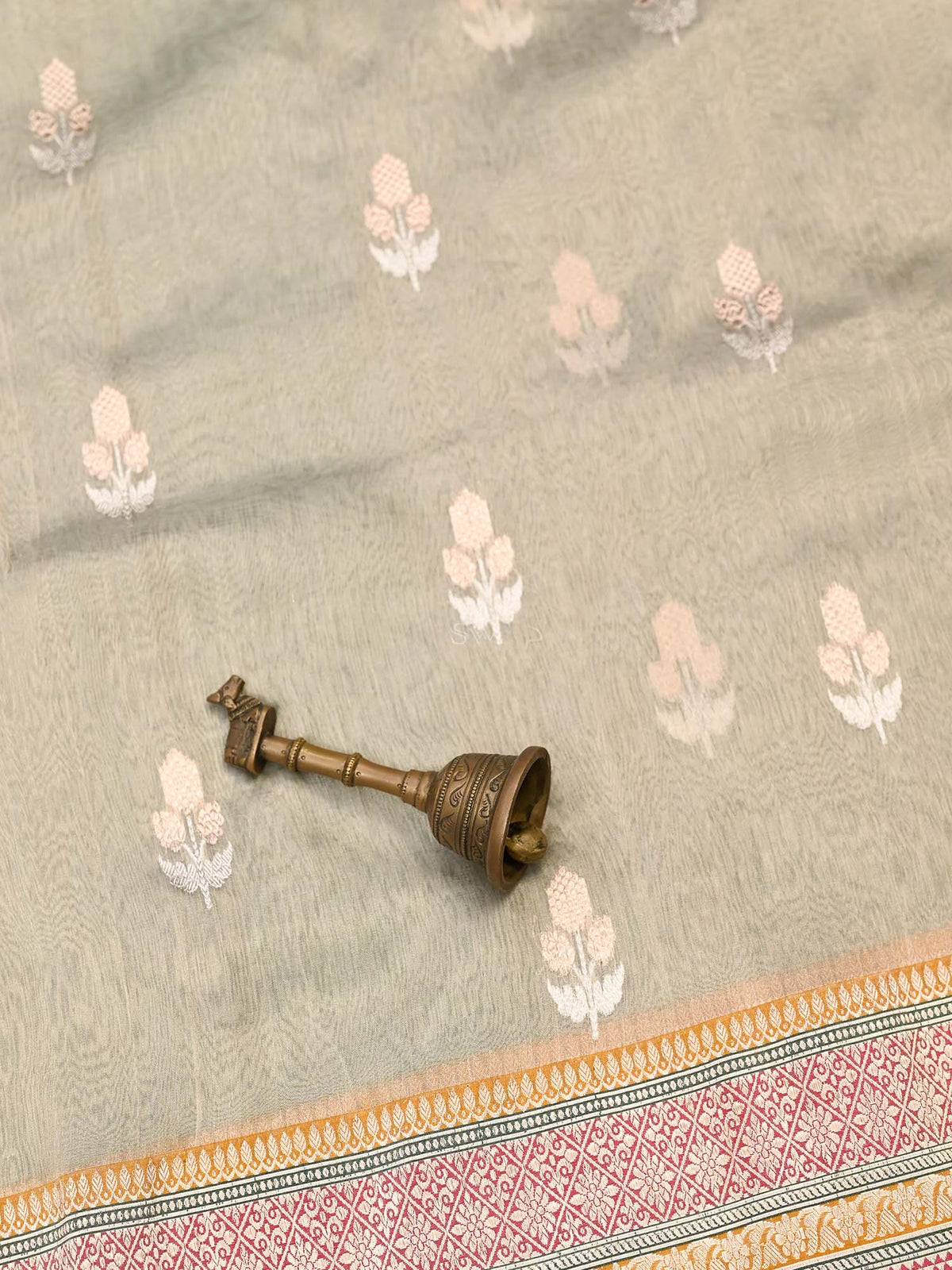 Beige Boota Organza Tissue Silk Handloom Banarasi Saree - Sacred Weaves