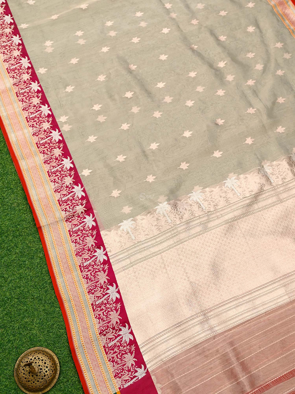 Beige Booti Organza Tissue Silk Handloom Banarasi Saree - Sacred Weaves