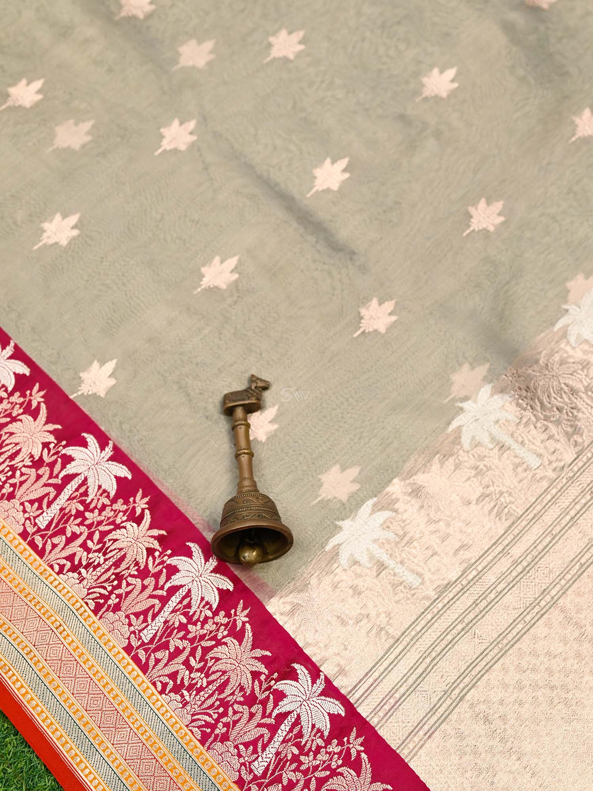 Beige Booti Organza Tissue Silk Handloom Banarasi Saree - Sacred Weaves