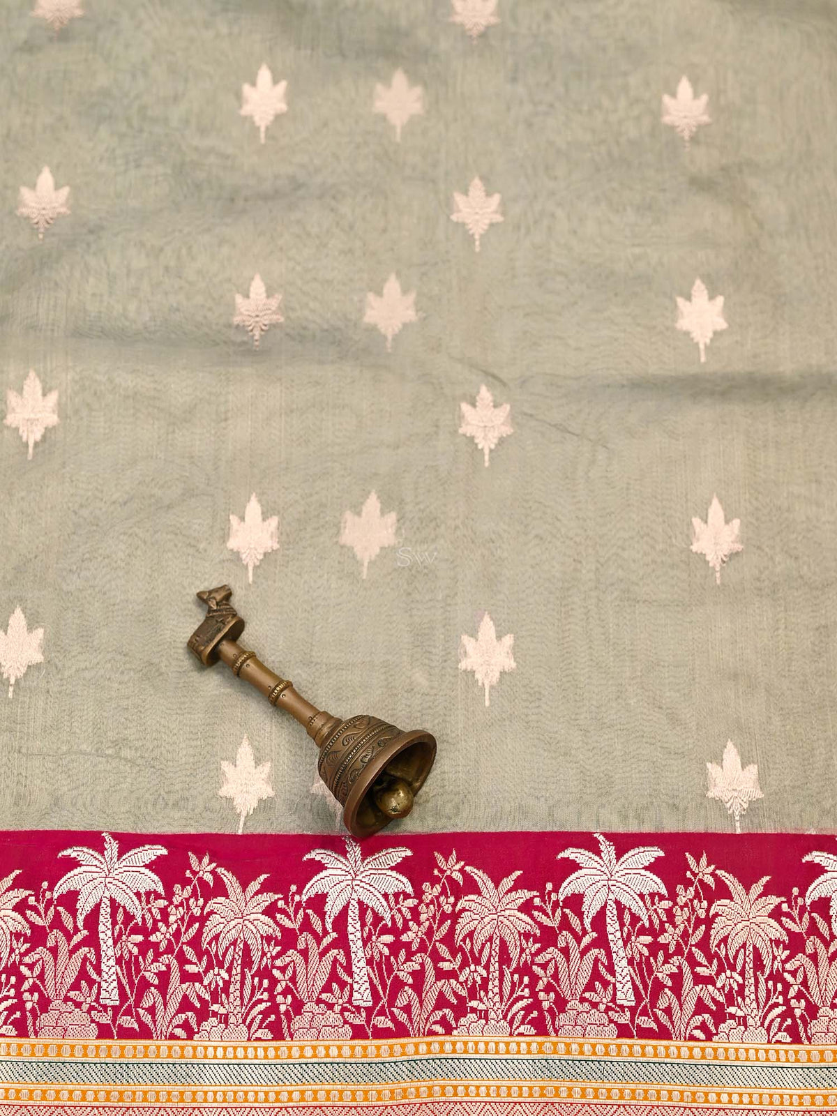 Beige Booti Organza Tissue Silk Handloom Banarasi Saree - Sacred Weaves