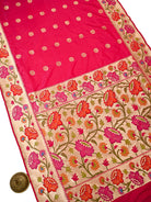Pink Red Boota Paithani Katan Silk Handloom Banarasi Saree - Sacred Weaves
