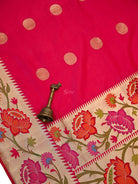 Pink Red Boota Paithani Katan Silk Handloom Banarasi Saree - Sacred Weaves
