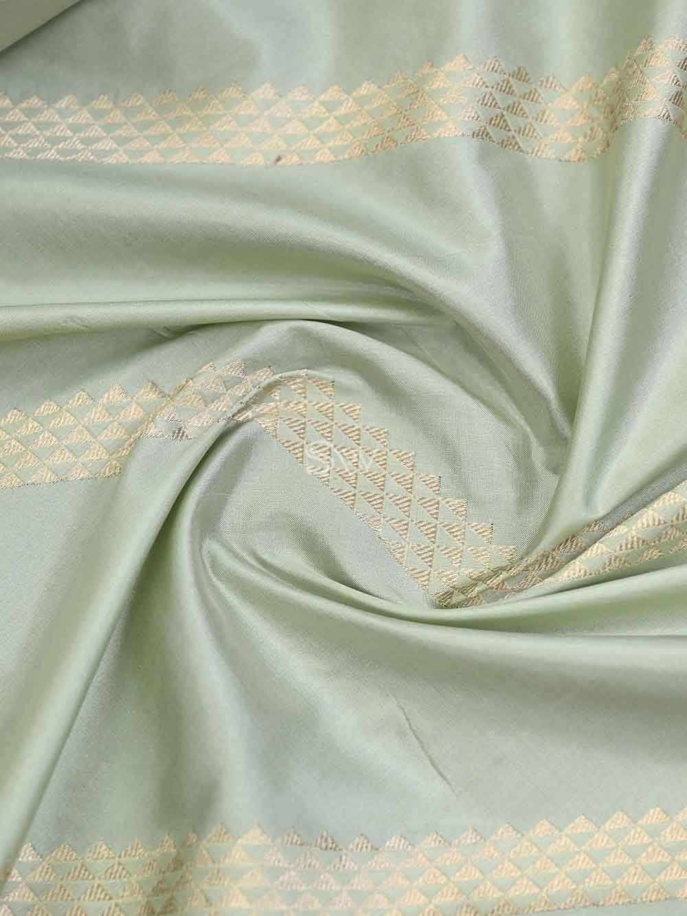 Pastel Olive Green Stripe Katan Silk Handloom Banarasi Saree - Sacred Weaves