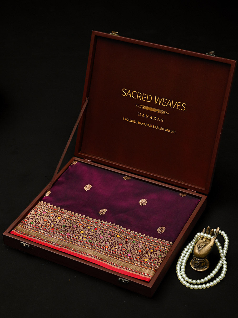 Wine Booti Katan Silk Handloom Banarasi Saree